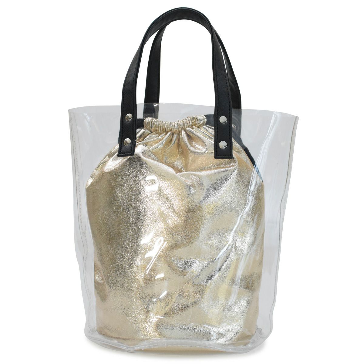 ハンドバッグ 巾着付 クリア PVC