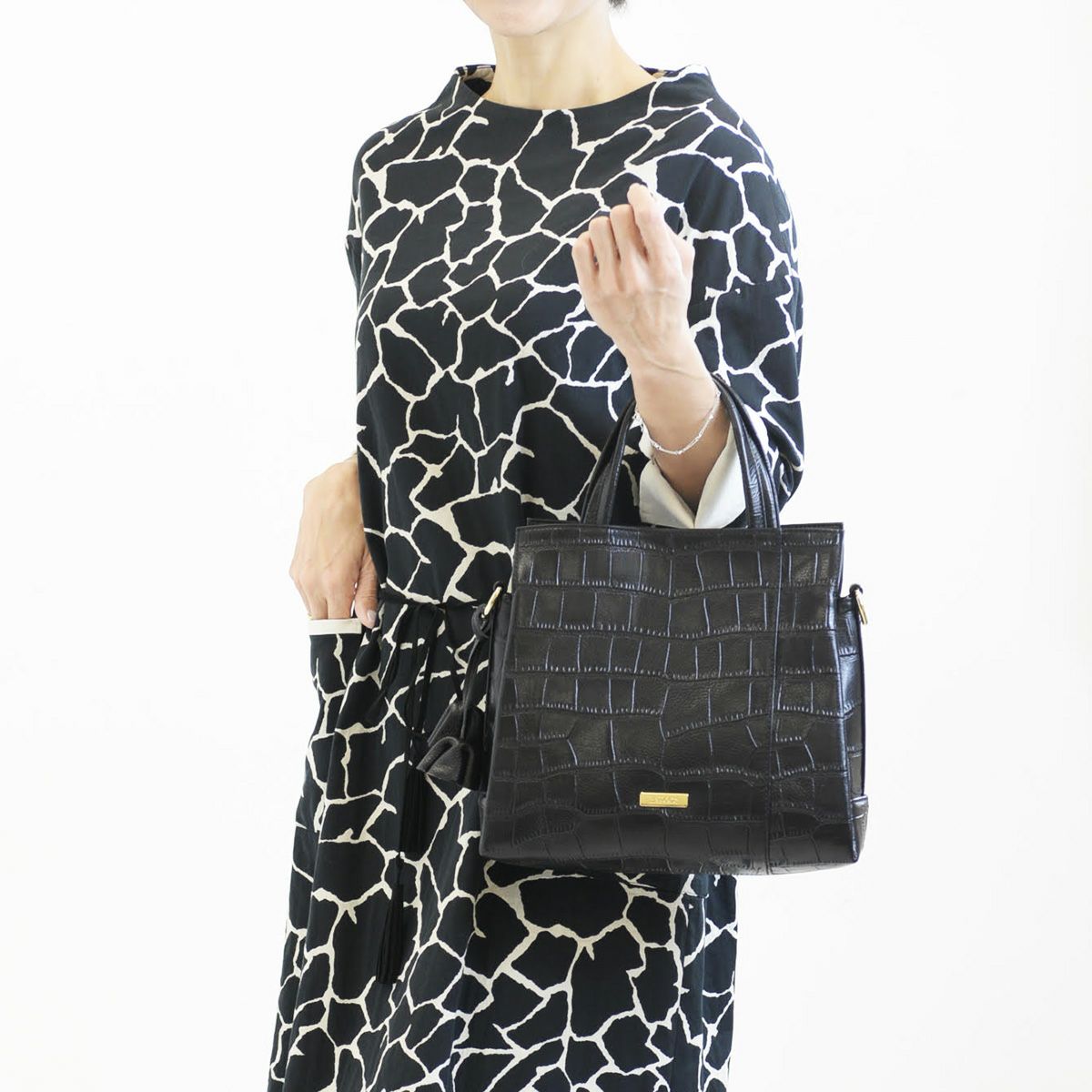 ハンドバッグ 2way クロコダイル型押し レザー