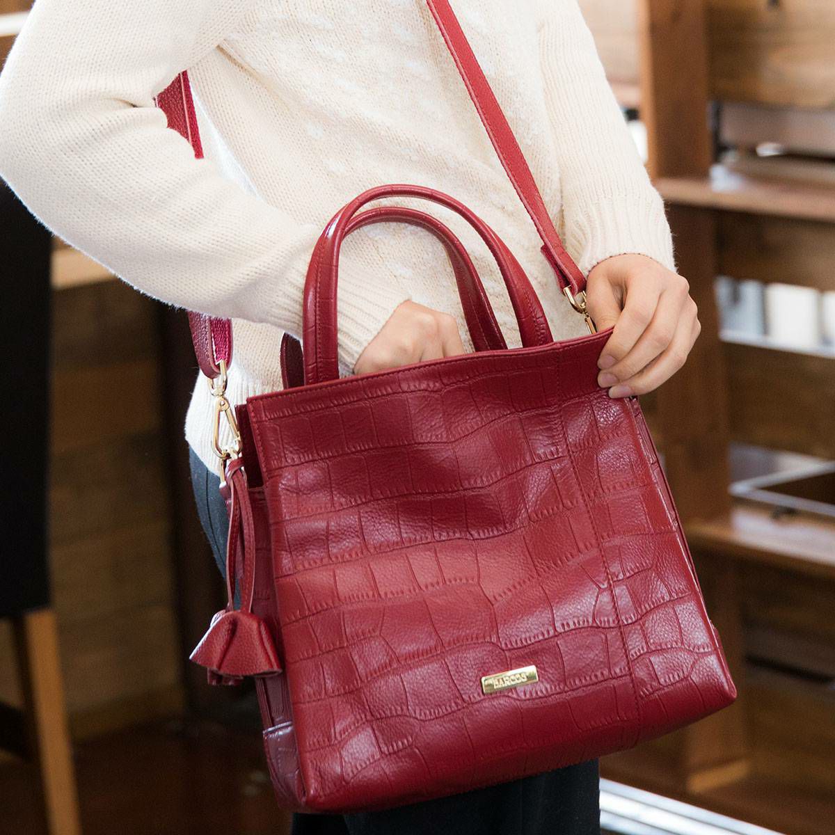 ハンドバッグ 2way クロコダイル型押し レザー