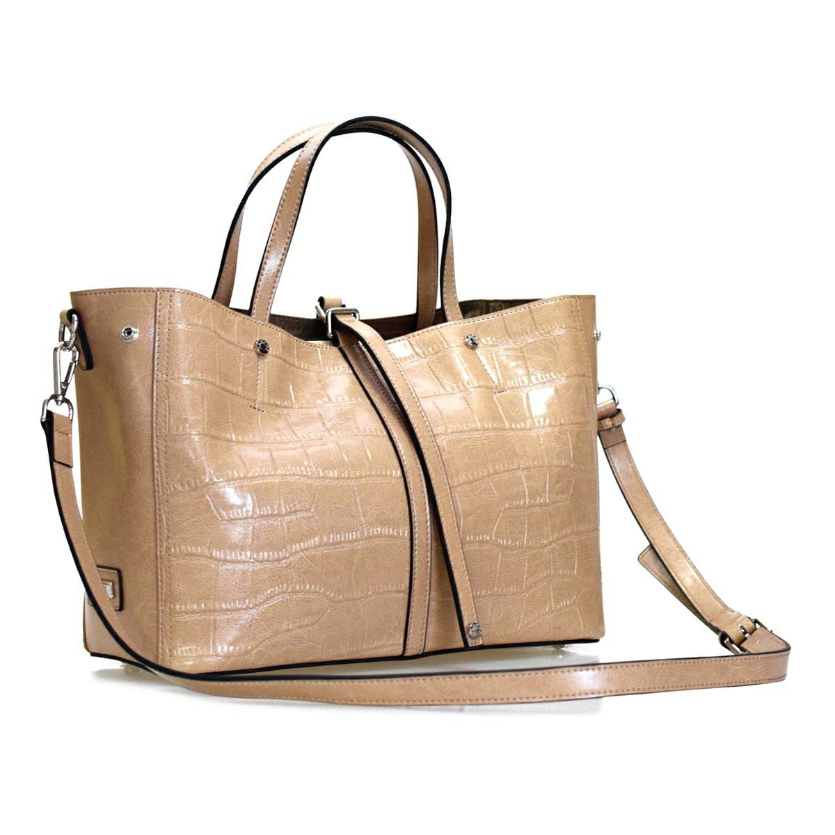 クロコダイル型押しシャイニングレザートート