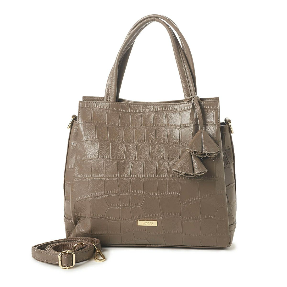 チャーム付き2wayクロコダイル調型押しハンドバッグ