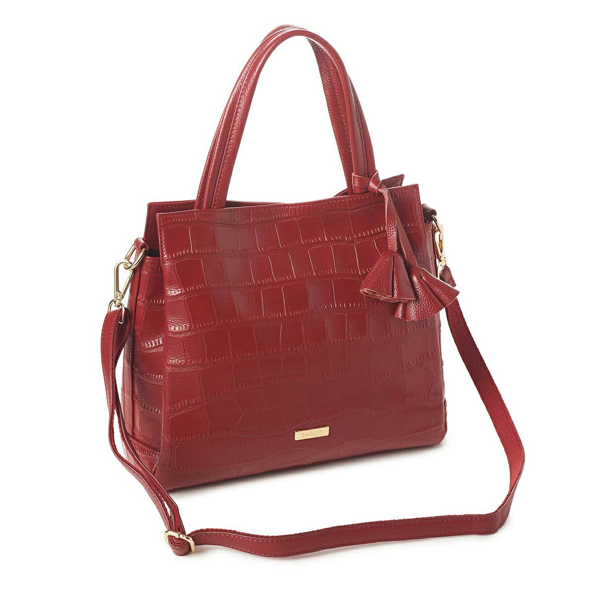 チャーム付き2wayクロコダイル調型押しハンドバッグ