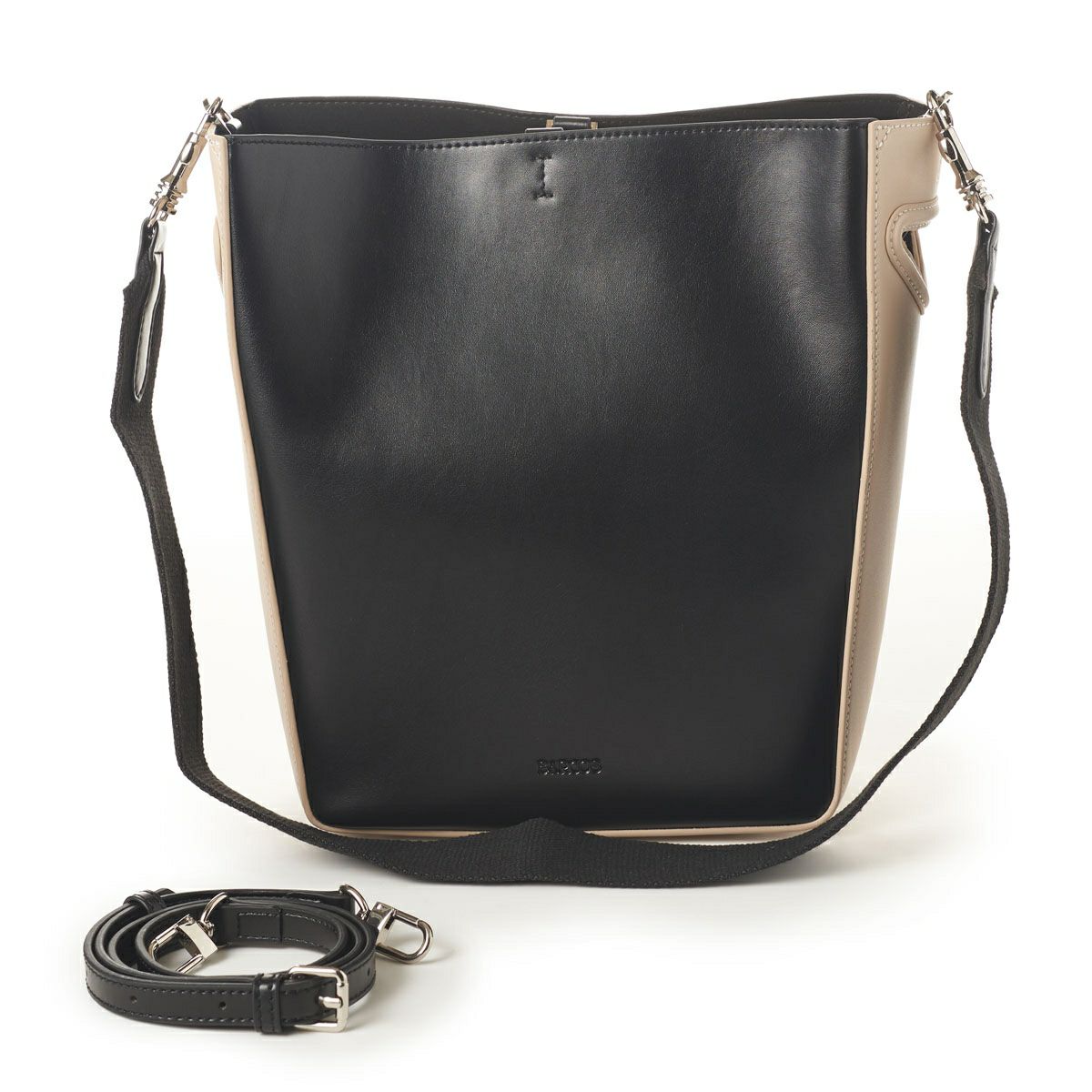 スムースレザー配色バケツショルダーバッグ