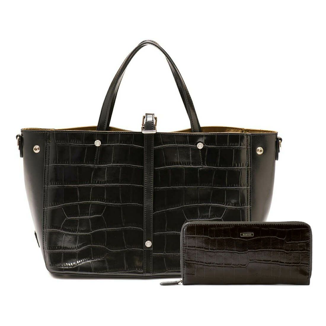 【セット商品】クロコダイル型押しシャイニングレザートート＆ロングウォレット