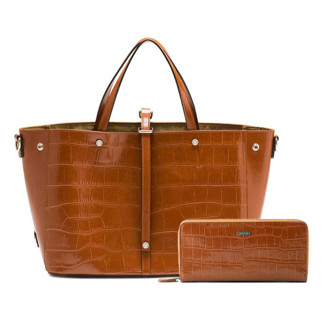 【セット商品】クロコダイル型押しシャイニングレザートート＆ロングウォレット