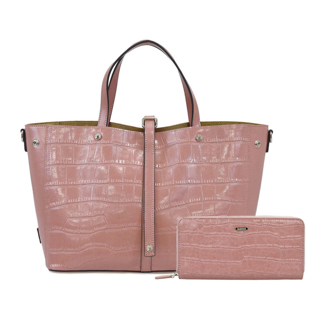 【セット商品】クロコダイル型押しシャイニングレザートート＆ロングウォレット