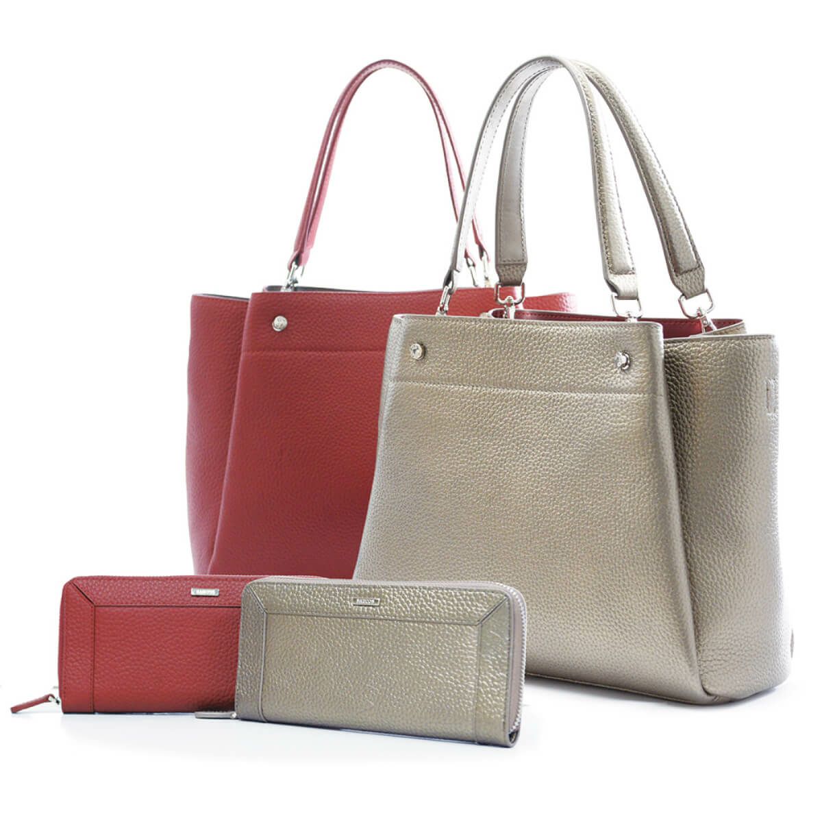 【セット商品】シュリンクレザー3wayハンドバッグ＆シュリンクレザー切替ロングウォレット