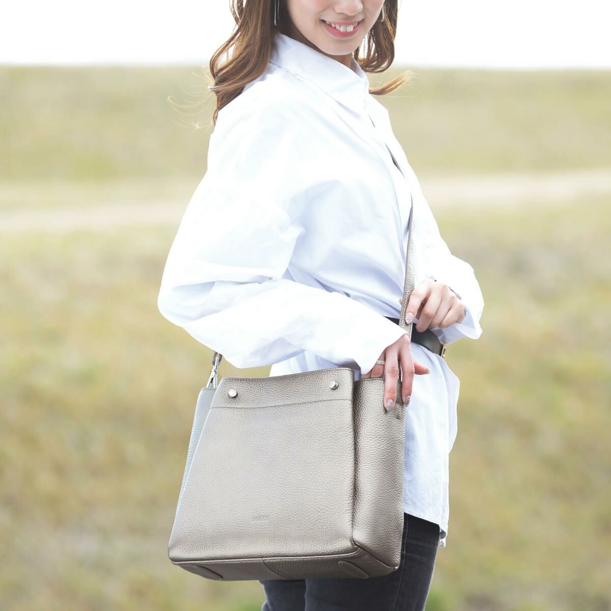 【セット商品】シュリンクレザー3wayハンドバッグ＆シュリンクレザー切替ロングウォレット