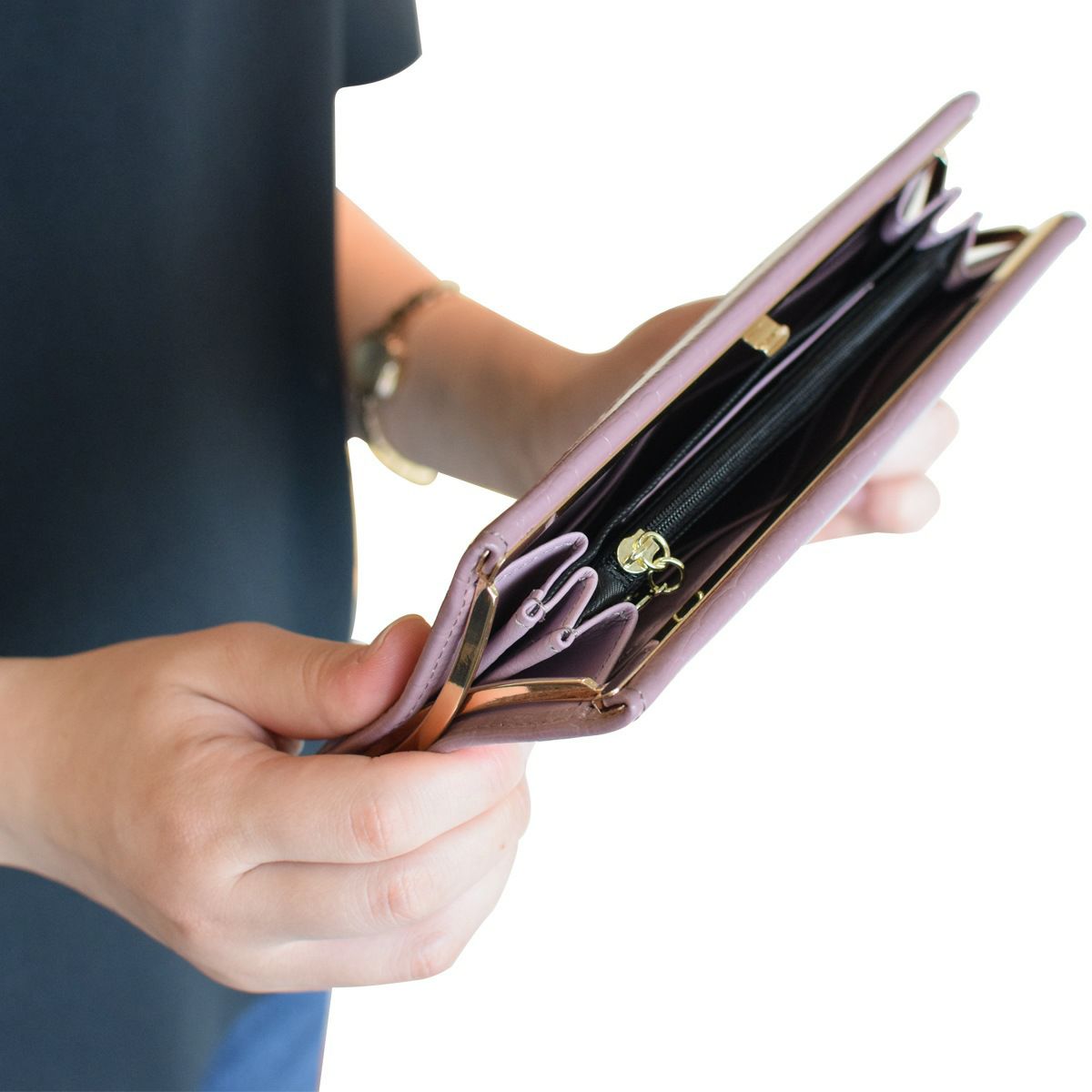 がま口レザー長財布