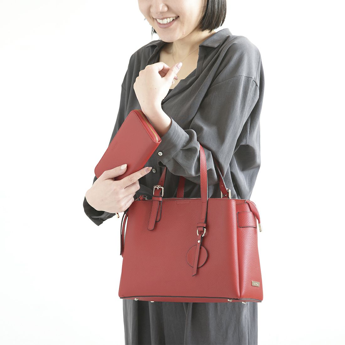 【セット商品】シュリンクレザーハンドバッグ＆財布＜エレガントセット＞