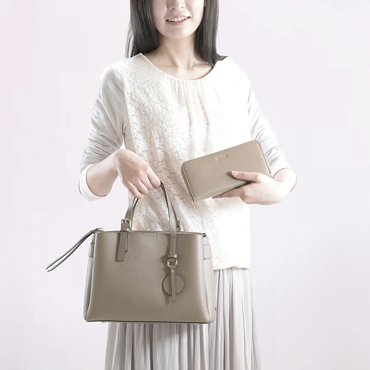 【セット商品】シュリンクレザーハンドバッグ＆財布＜エレガントセット＞