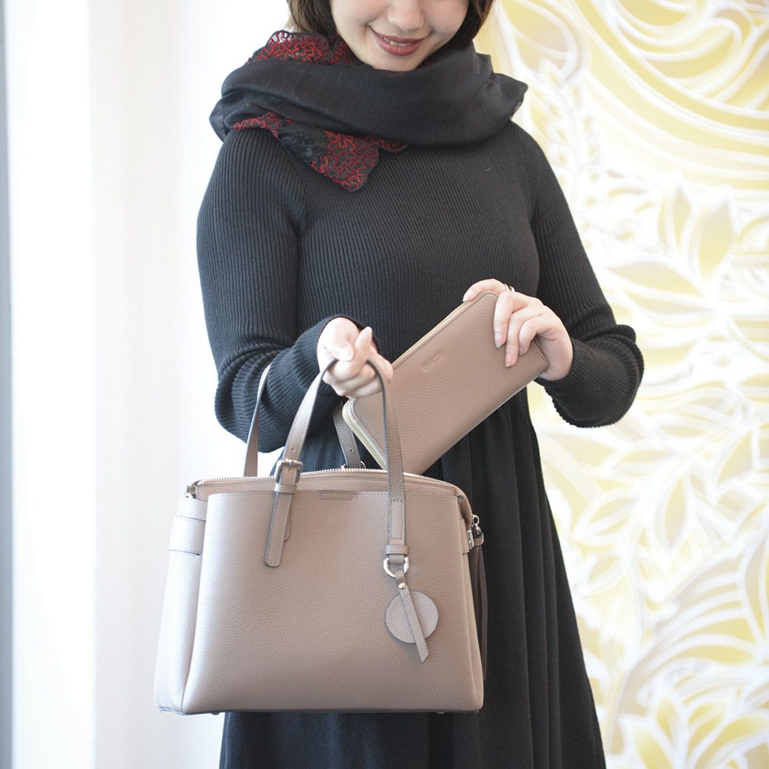 【セット商品】シュリンクレザーハンドバッグ＆財布＜エレガントセット＞