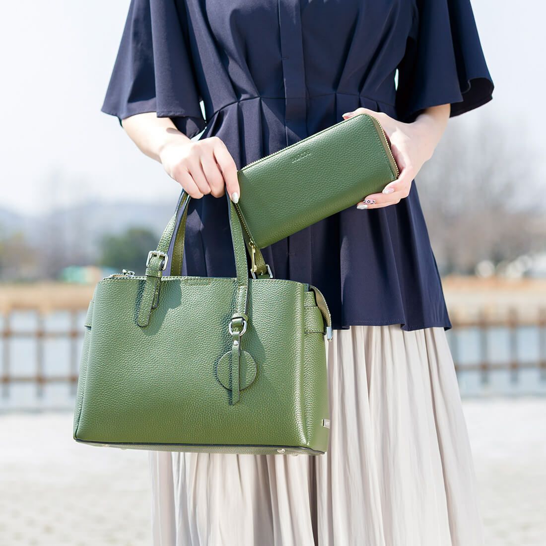 【セット商品】シュリンクレザーハンドバッグ＆財布＜エレガントセット＞