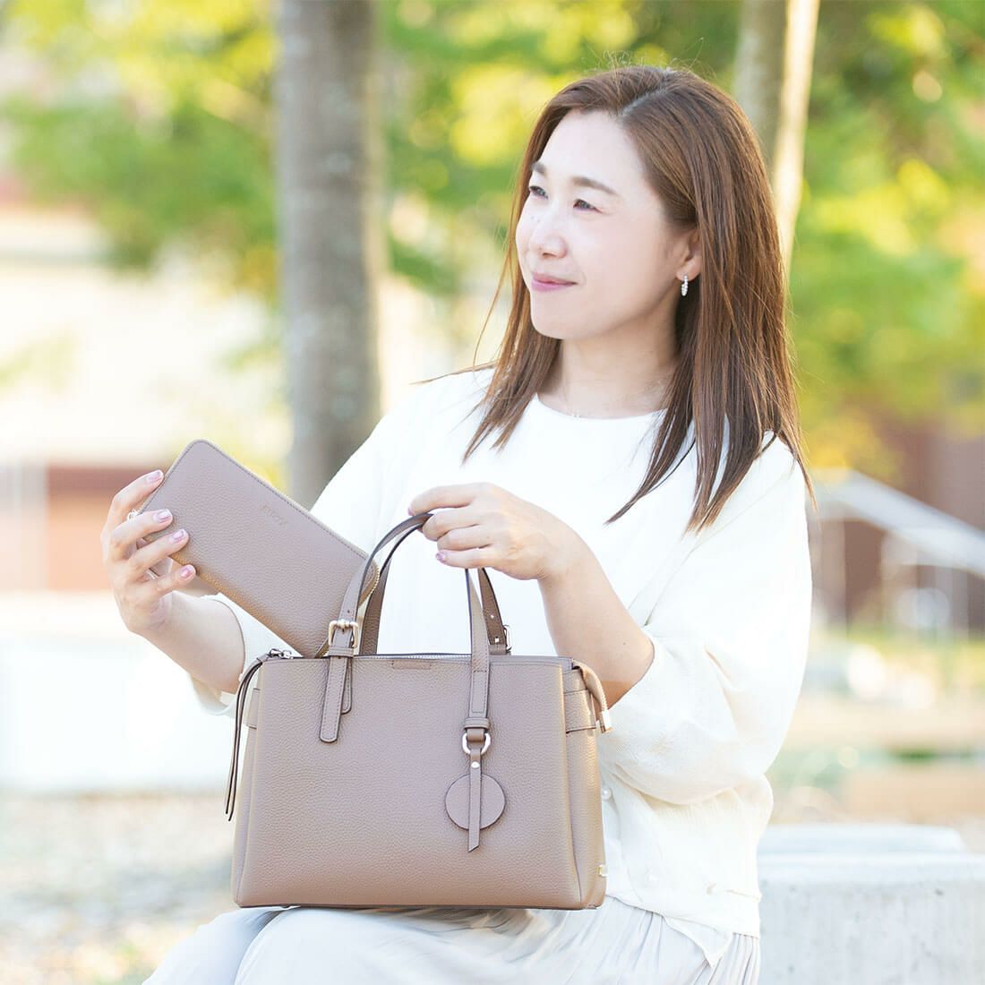 【セット商品】シュリンクレザーハンドバッグ＆財布＜エレガントセット＞