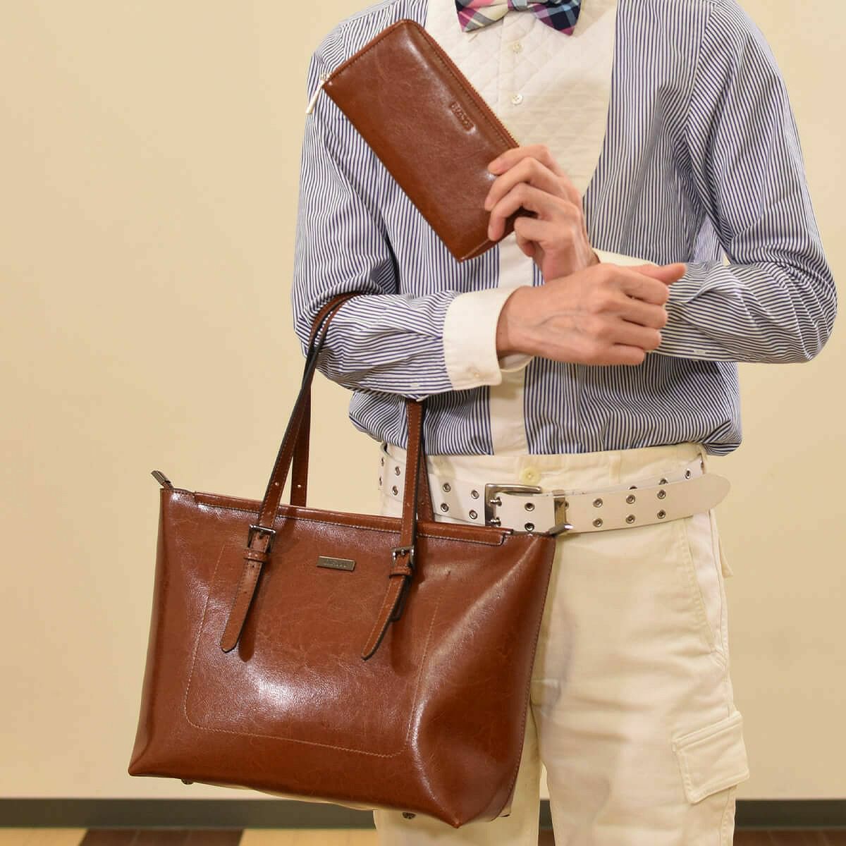 【セット商品】シャイニングレザートートバッグ＆財布＜スタイリッシュセット＞