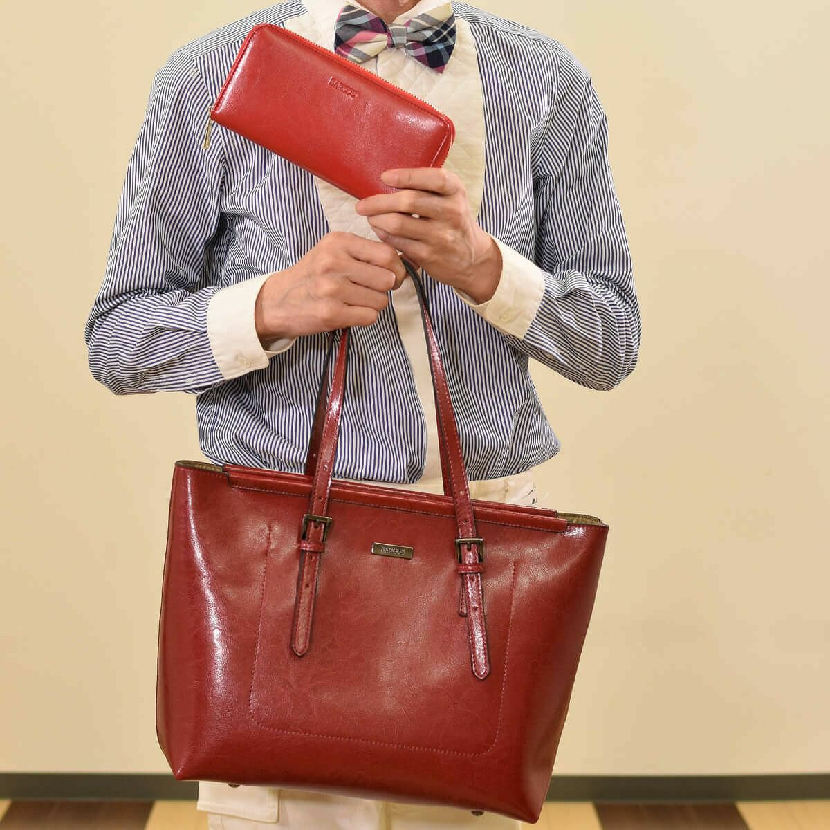 【セット商品】シャイニングレザートートバッグ＆財布＜スタイリッシュセット＞