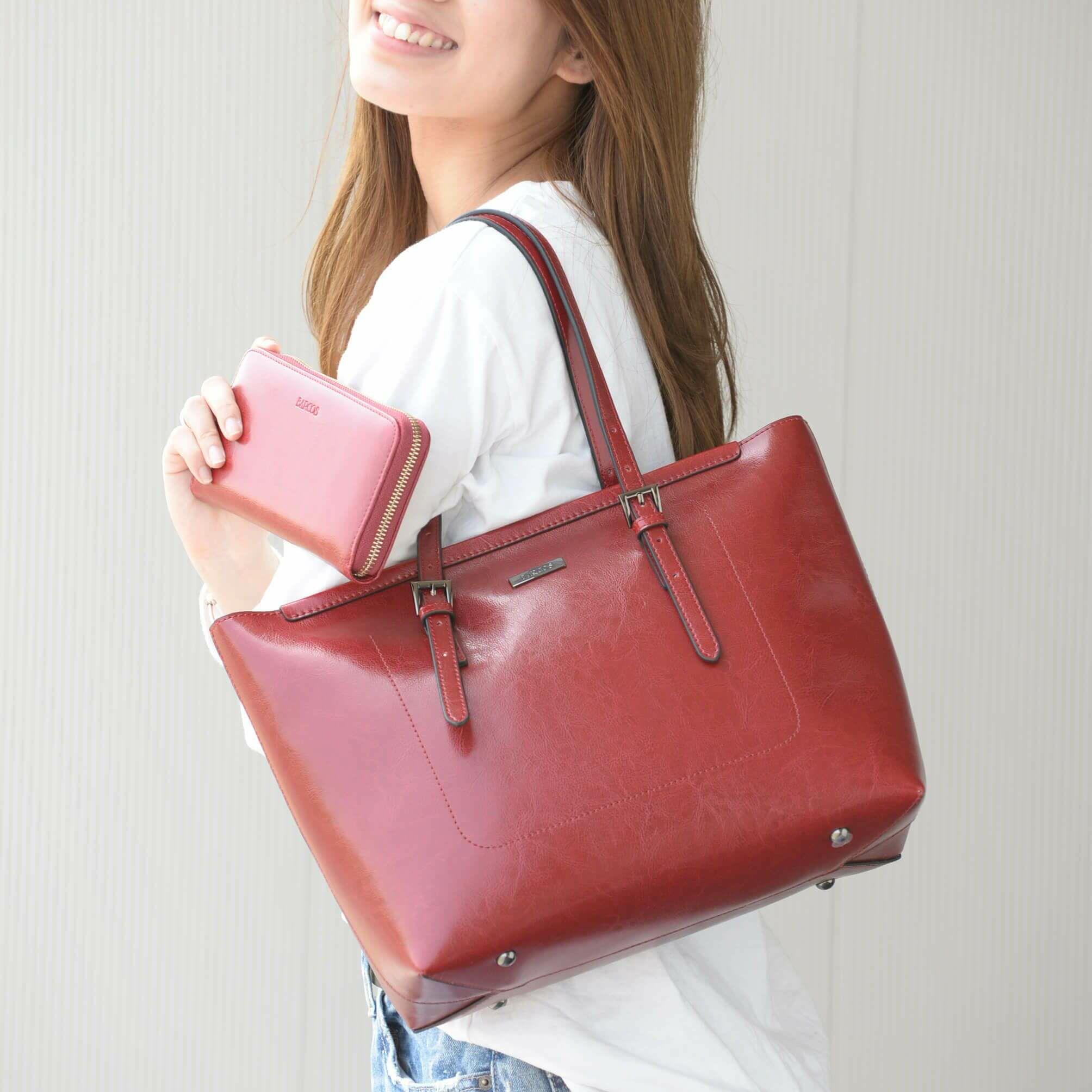 【セット商品】シャイニングレザートートバッグ＆財布＜スタイリッシュセット＞