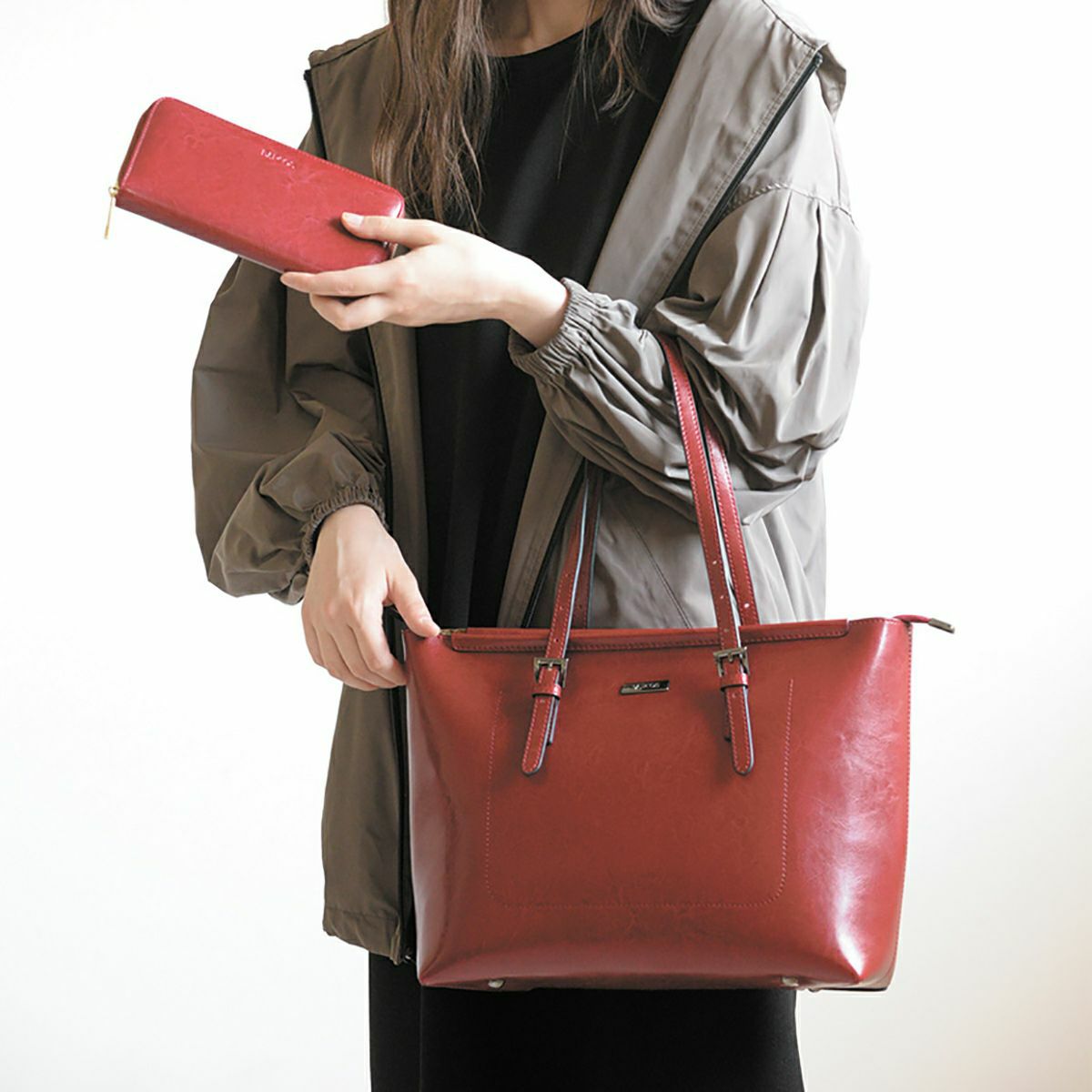 【セット商品】シャイニングレザートートバッグ＆財布＜スタイリッシュセット＞