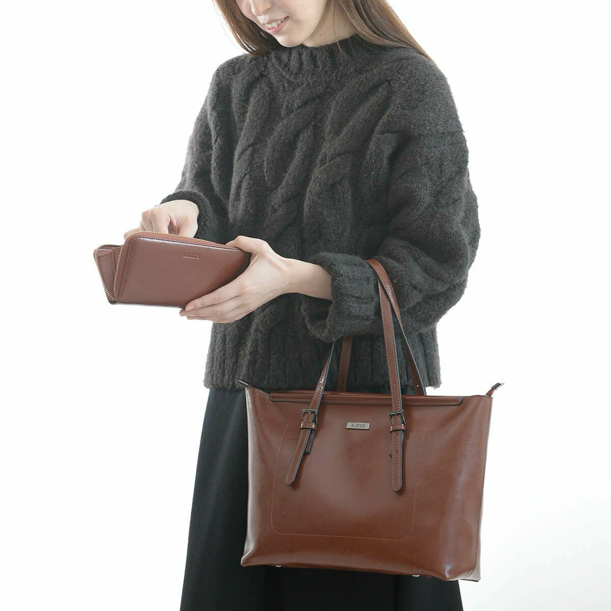 【セット商品】シャイニングレザートートバッグ＆財布＜スタイリッシュセット＞