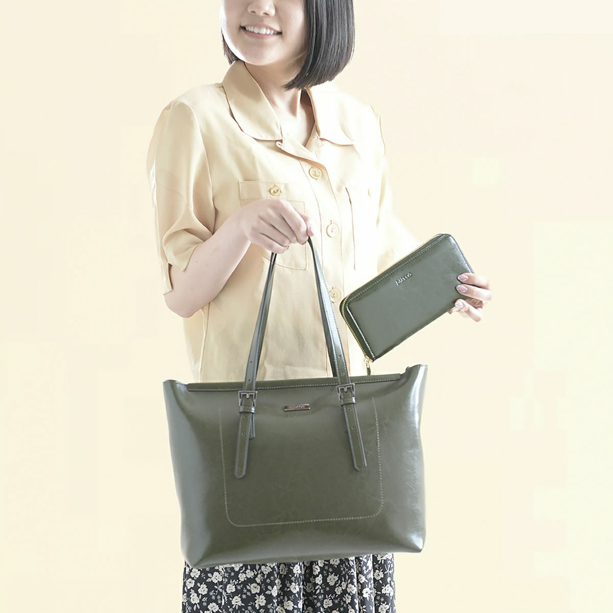 【セット商品】シャイニングレザートートバッグ＆財布＜スタイリッシュセット＞