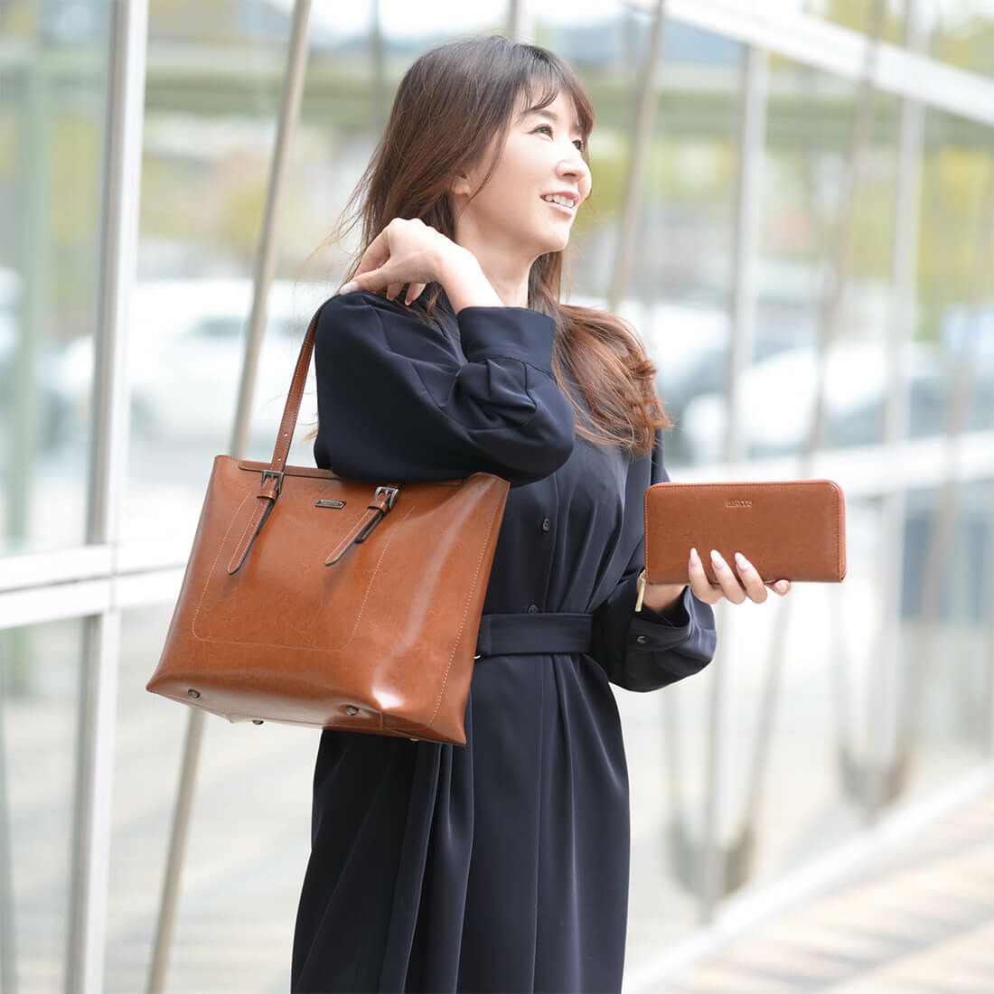 【セット商品】シャイニングレザートートバッグ＆財布＜スタイリッシュセット＞