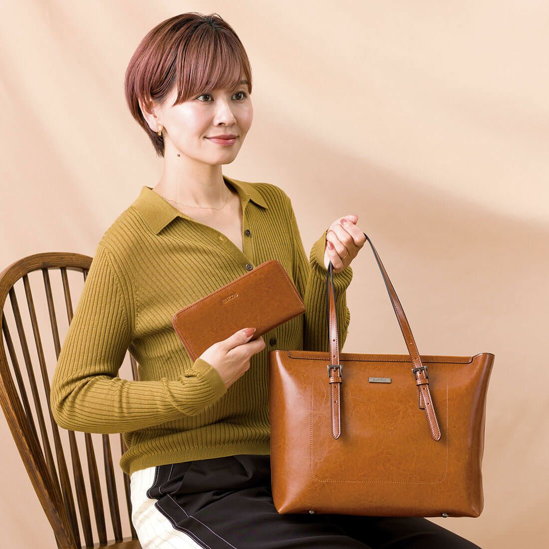 【セット商品】シャイニングレザートートバッグ＆財布＜スタイリッシュセット＞