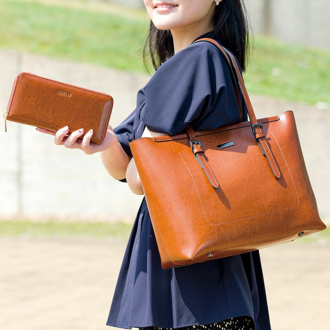 【セット商品】シャイニングレザートートバッグ＆財布＜スタイリッシュセット＞