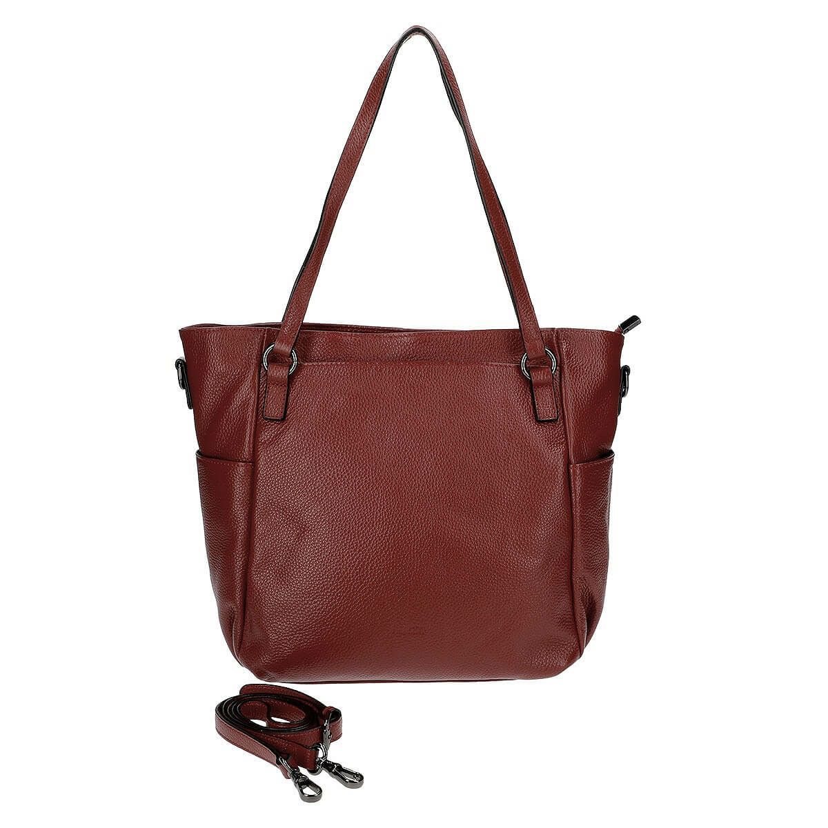 牛革 2wayフロント＆サイドポケット付きハンドバッグ