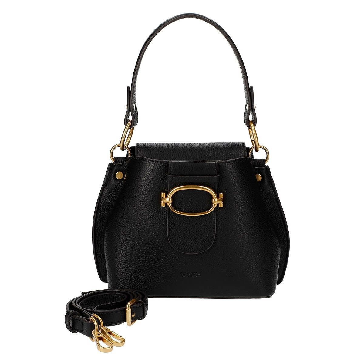 レザー 2wayフロント飾りバックル付きハンドバッグ