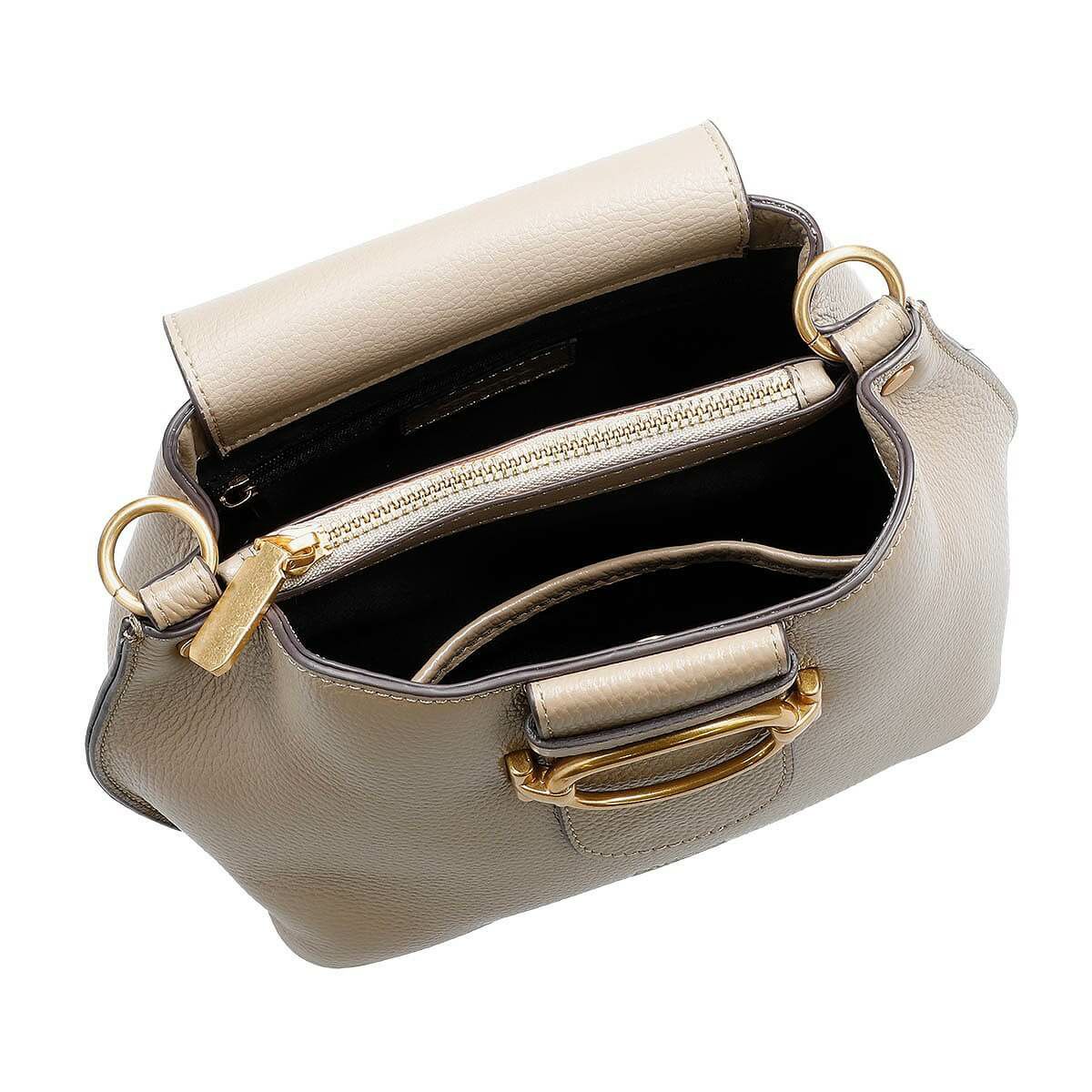 レザー 2wayフロント飾りバックル付きハンドバッグ