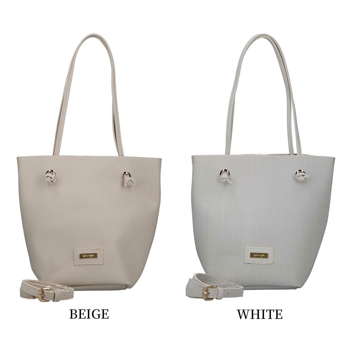 PUヘリンボーン柄ポーチ付き2wayトートバッグ