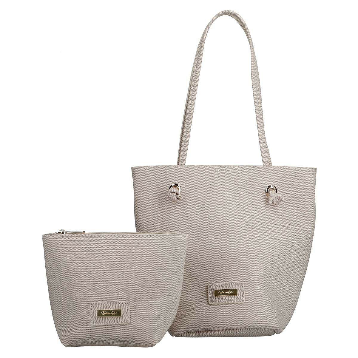 PUヘリンボーン柄ポーチ付き2wayトートバッグ