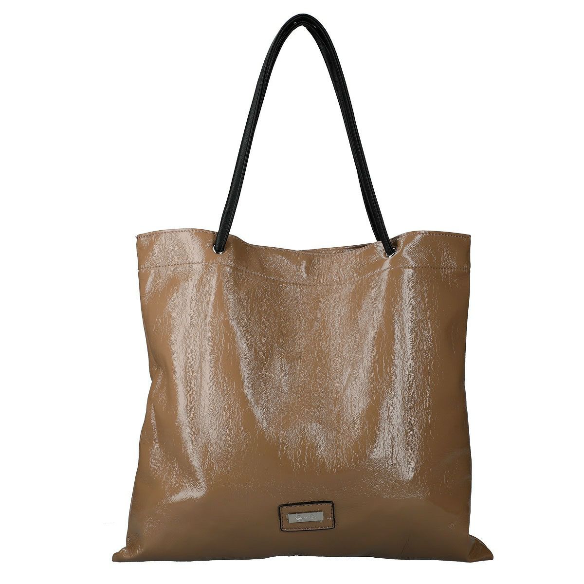 PUエナメルメタルロゴ付きトートバッグ