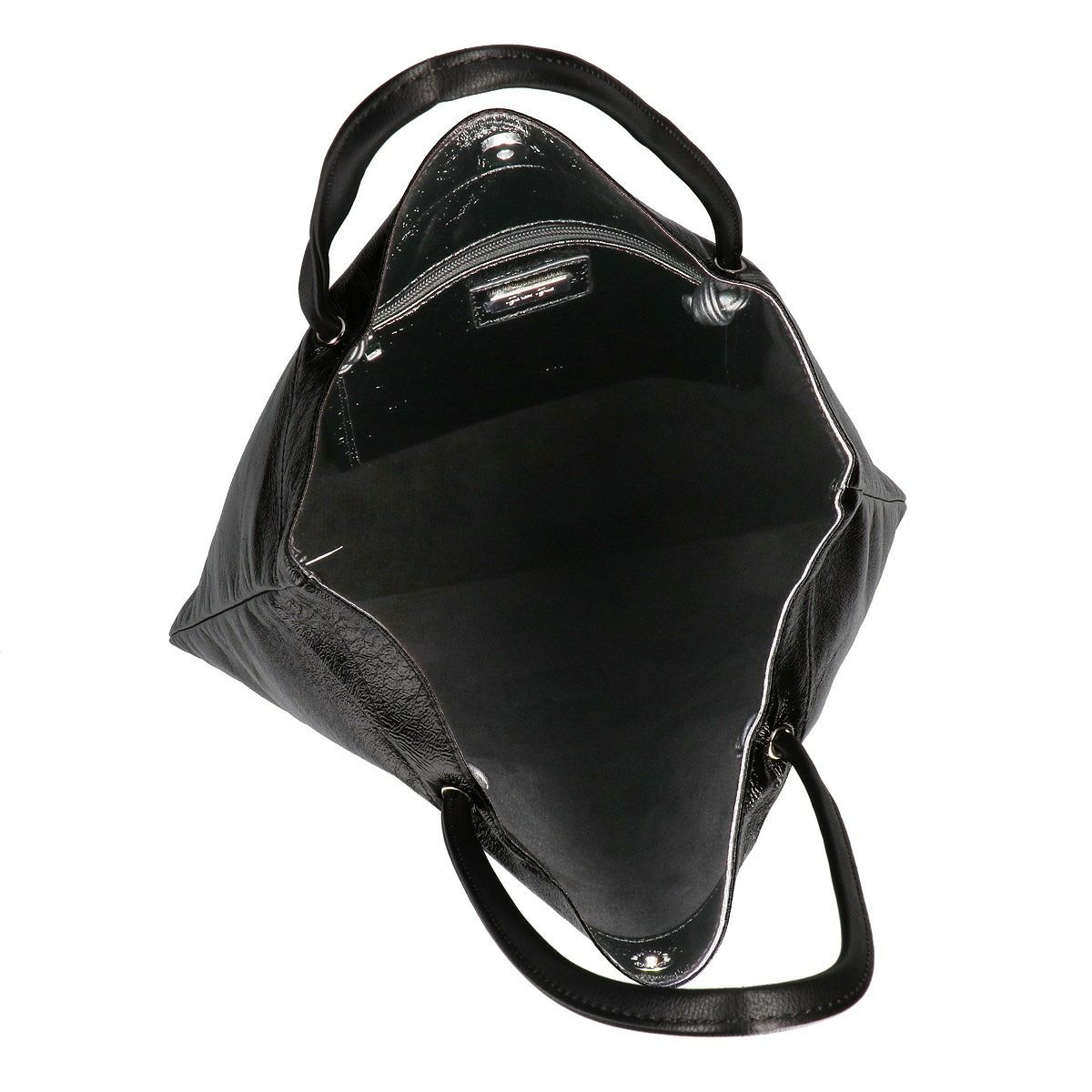 PUエナメルメタルロゴ付きトートバッグ