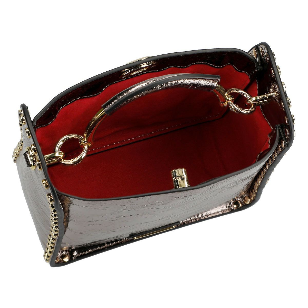 牛革2way和紙風デザインハンドバッグ。