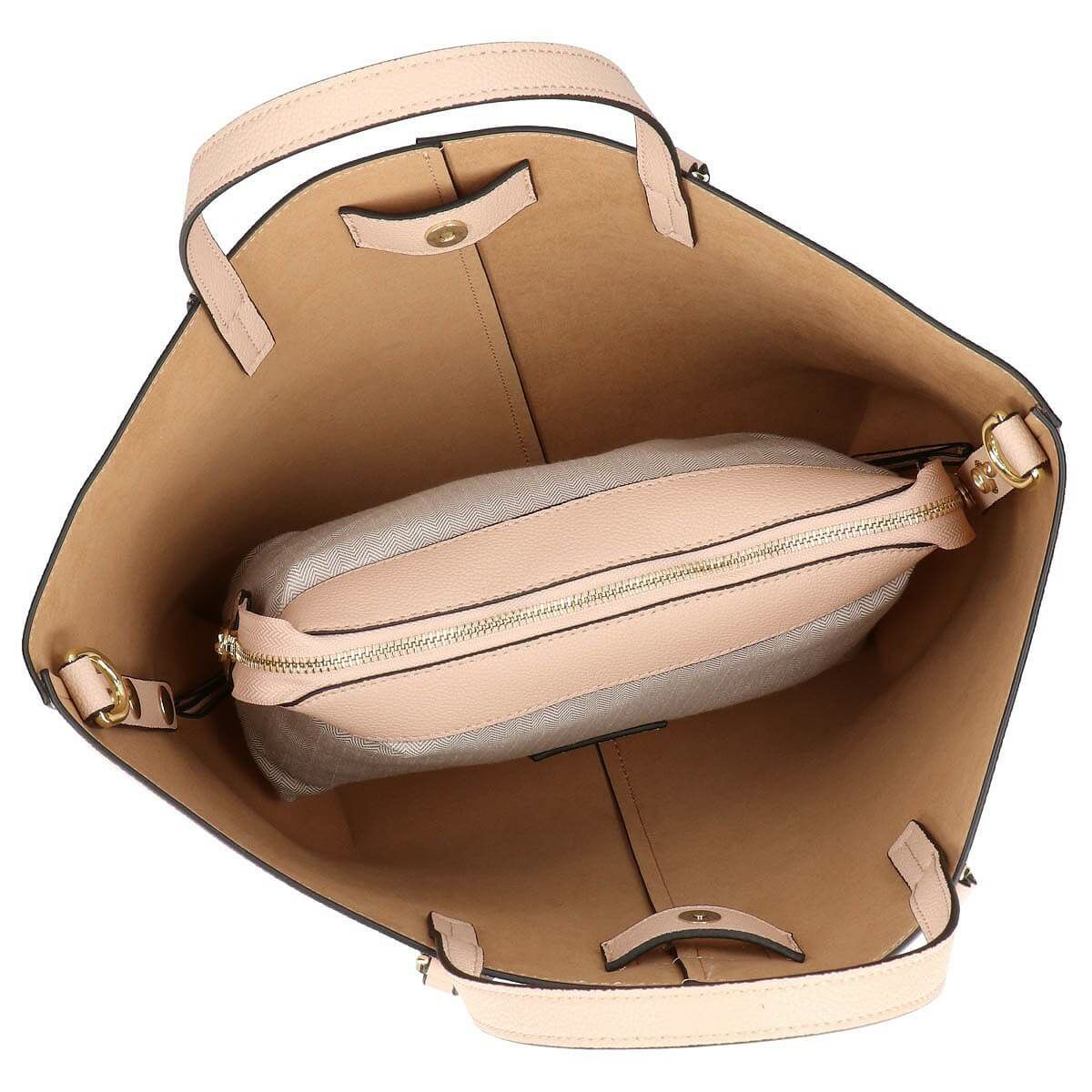 3wayレザーポーチ付きキャパシティハンドバッグ