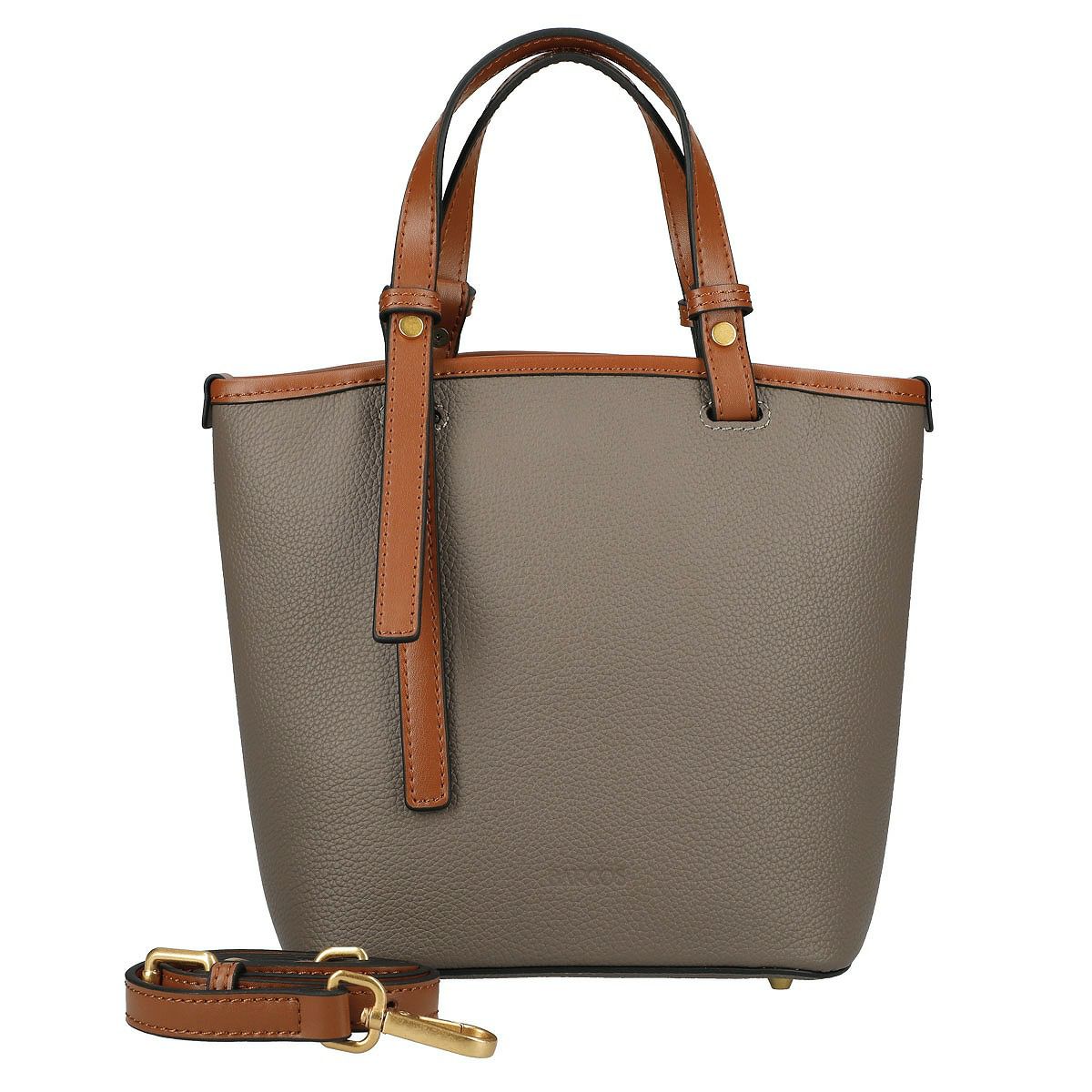 バイカラーバケツ型レザーハンドバッグ