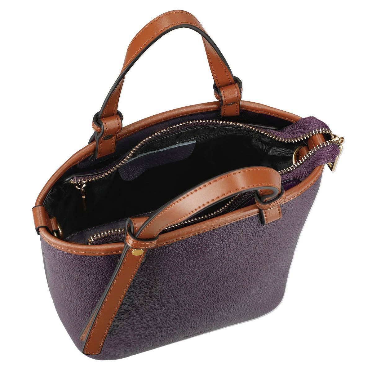 バイカラーバケツ型レザーハンドバッグ