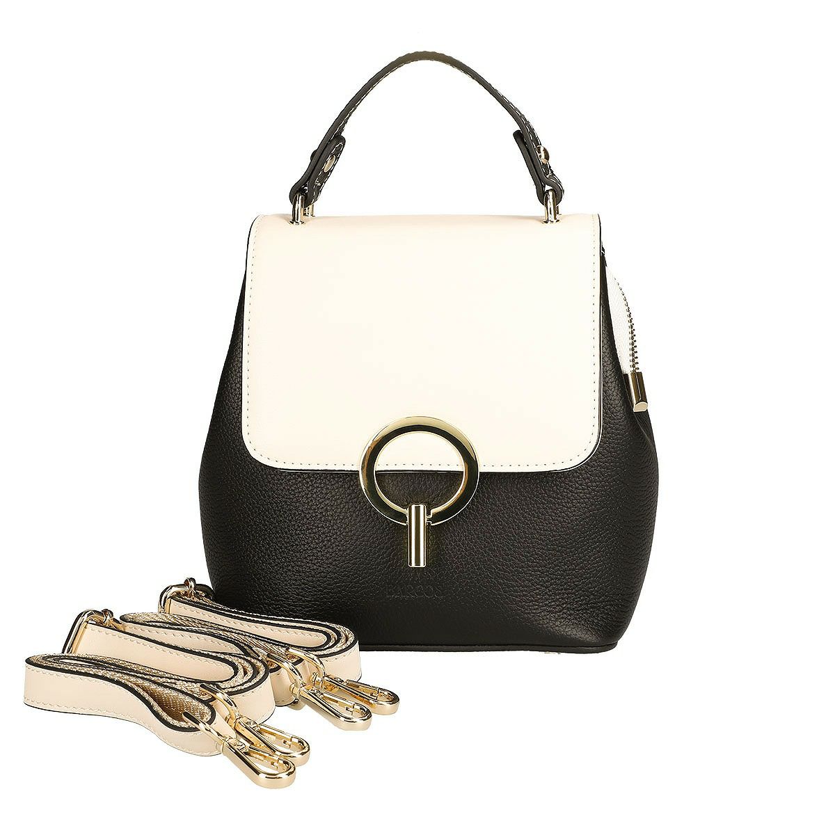 3wayバイカラーレザーハンドバッグ