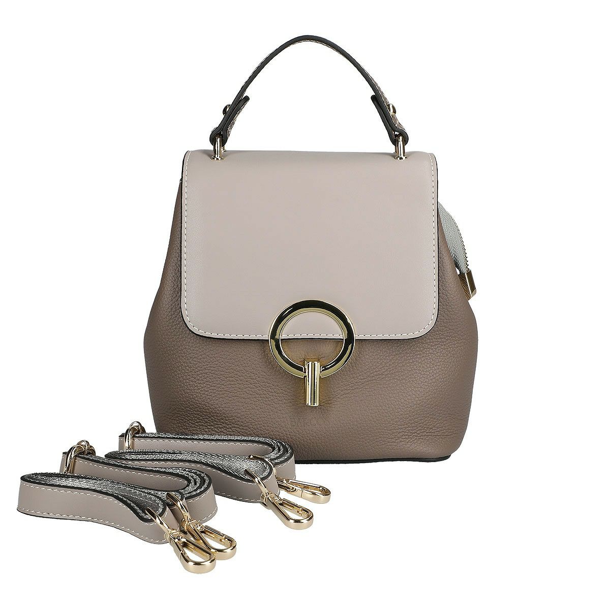 3wayバイカラーレザーハンドバッグ