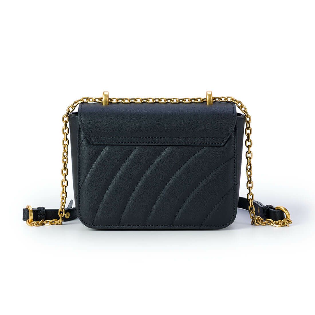 レザー ラウンドキルティングメタルチェーンポシェット