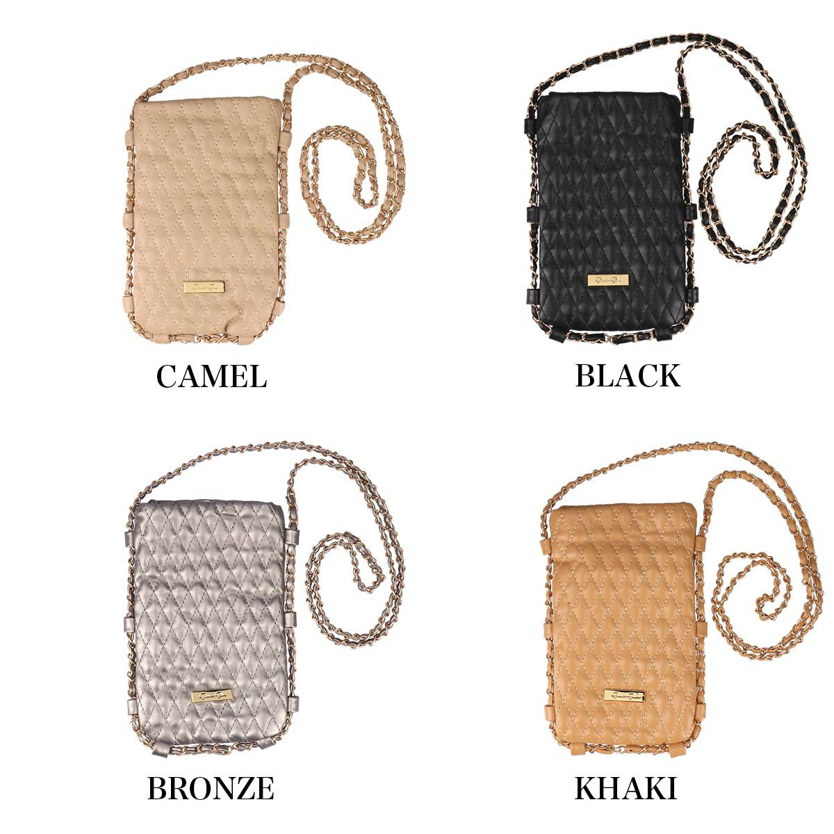 メタルロゴ付きキルティングショルダーポシェット