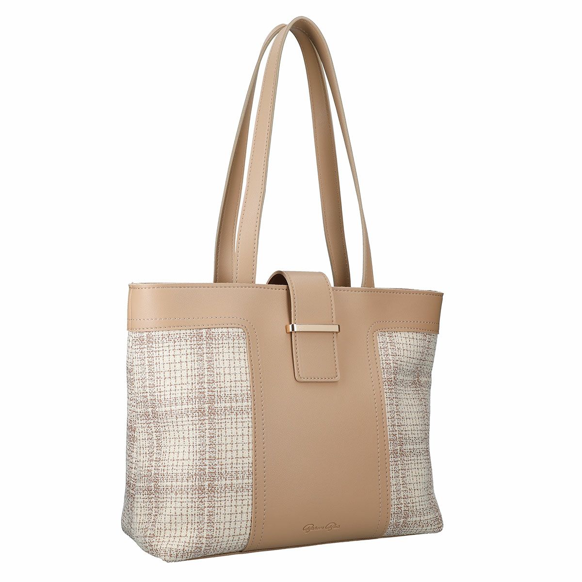 フロント金具付き異素材組み合わせトートバッグ