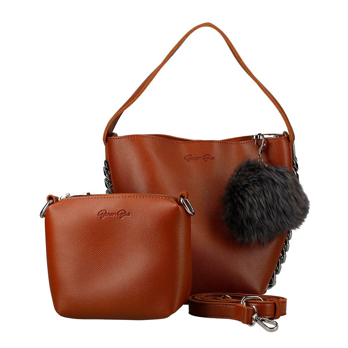 ファーチャーム付きバッグ