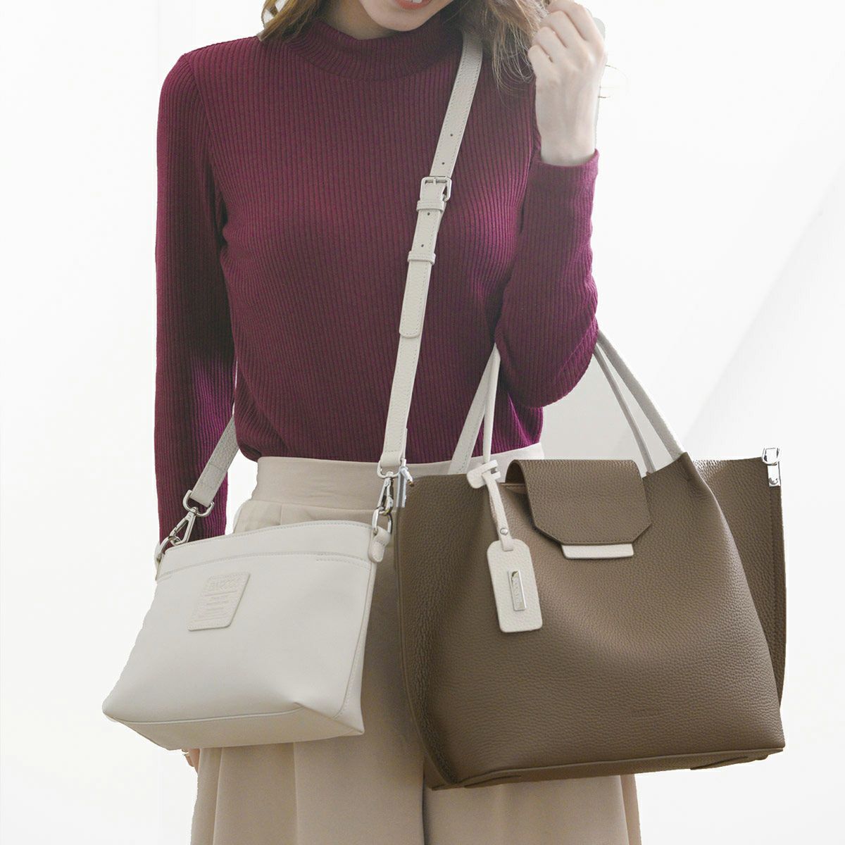 シュリンクレザーバイカラーハンドバッグ＜シャーロット＞