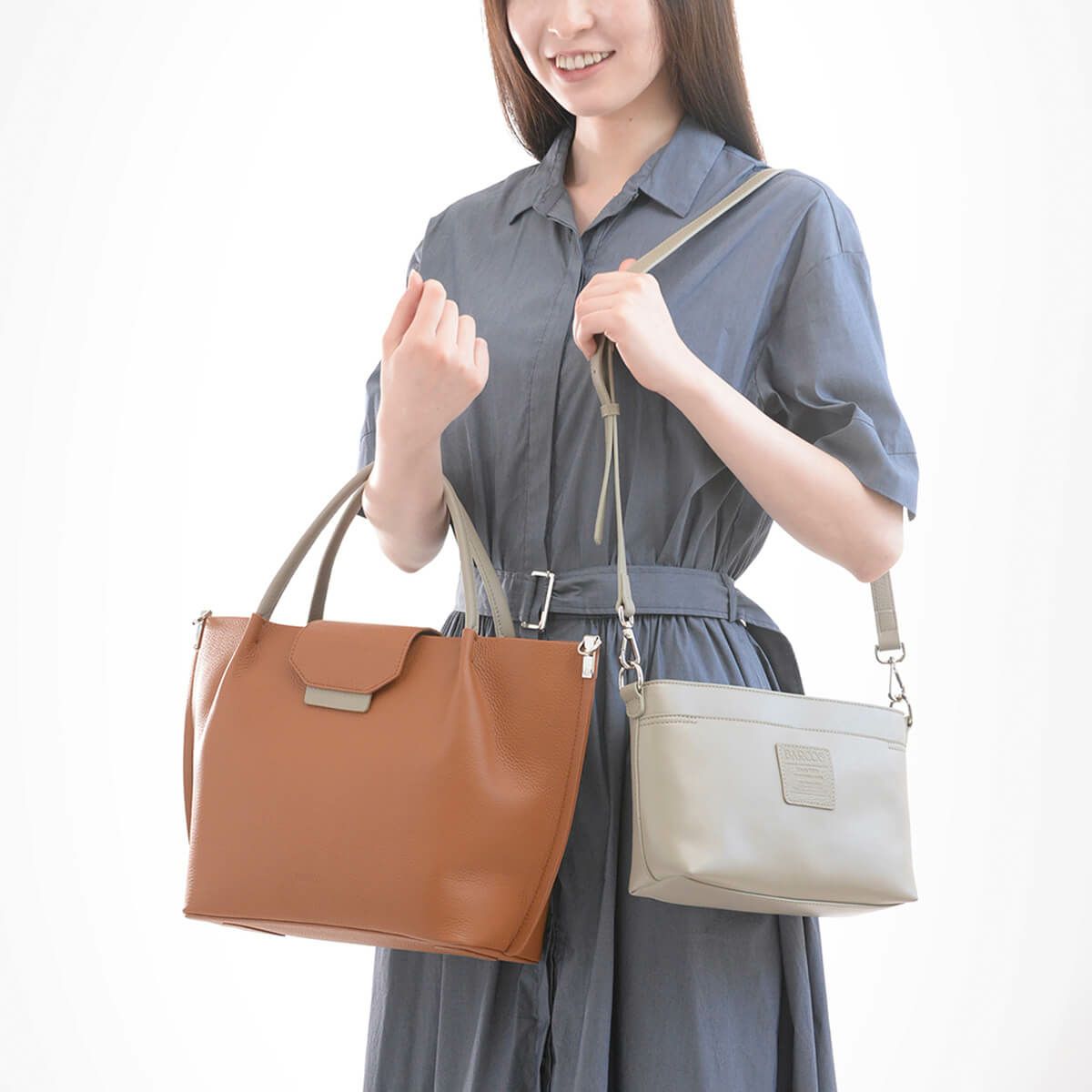 シュリンクレザーバイカラーハンドバッグ＜シャーロット＞