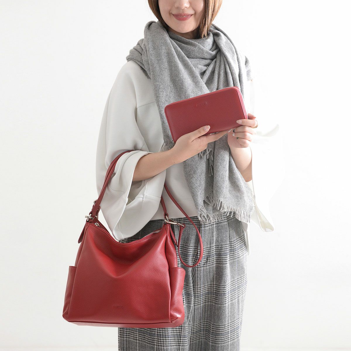 【セット商品】シュリンクレザーショルダーバッグ＆財布＜カジュアルセット＞