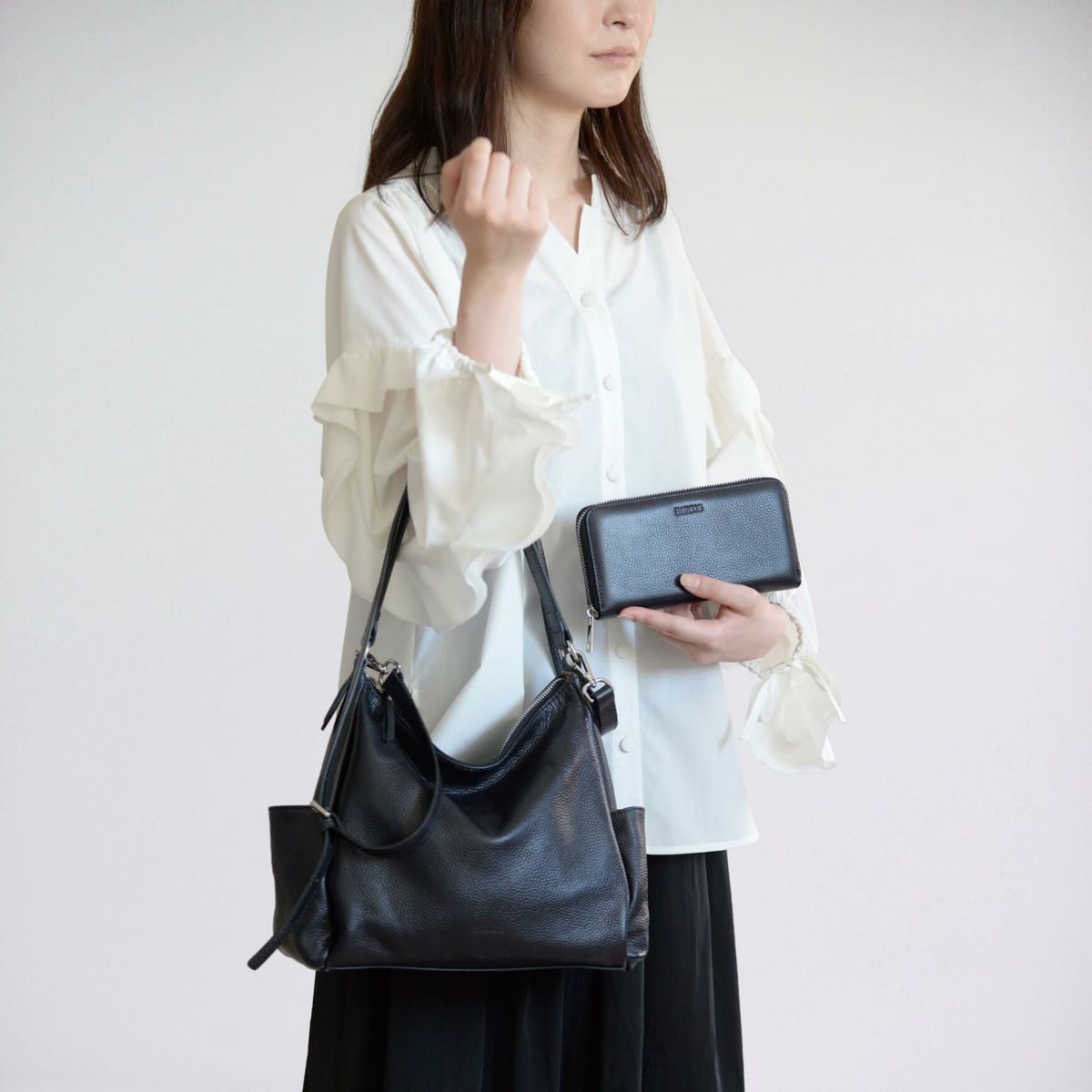 【セット商品】シュリンクレザーショルダーバッグ＆財布＜カジュアルセット＞