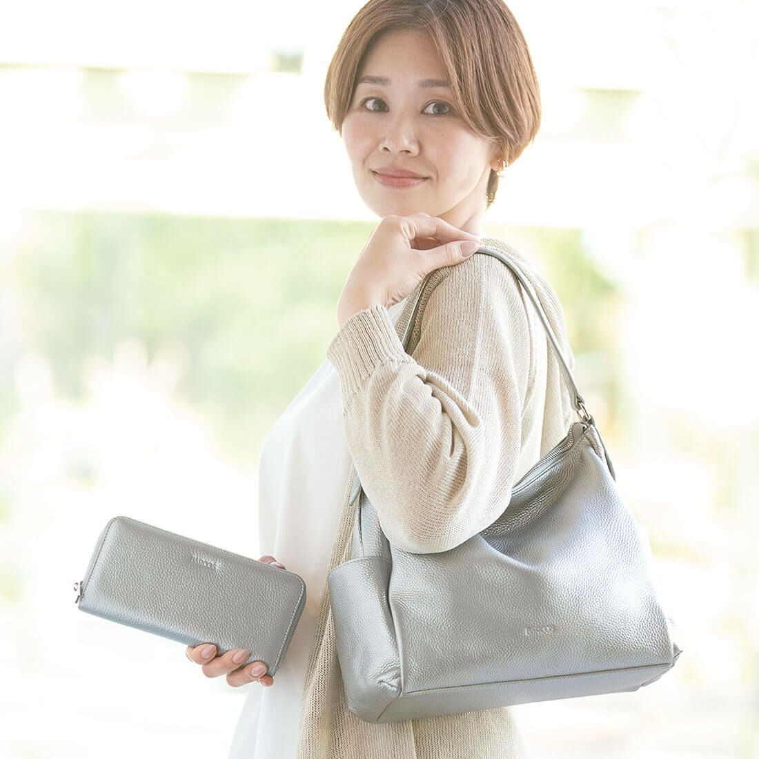 【セット商品】シュリンクレザーショルダーバッグ＆財布＜カジュアルセット＞