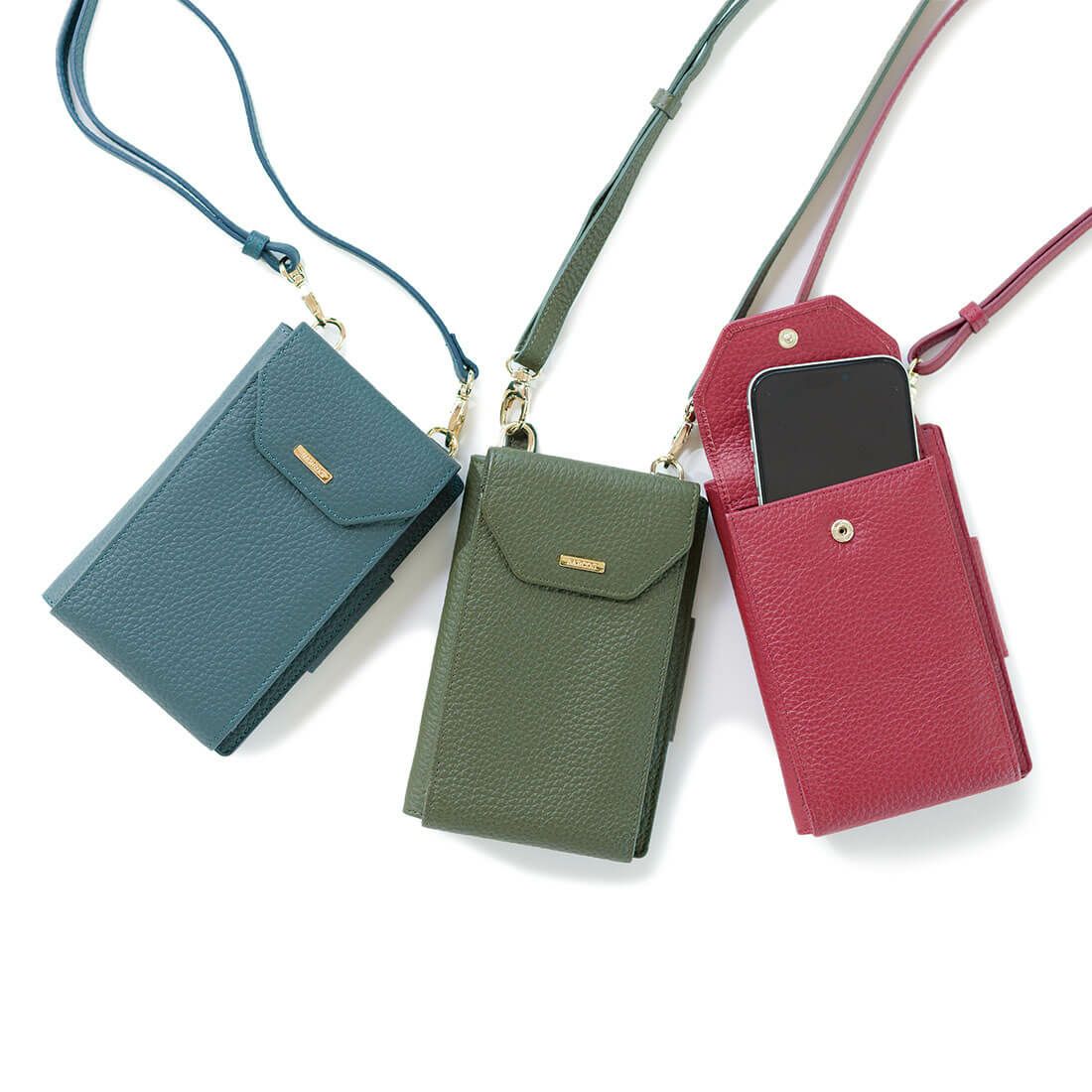 シュリンクレザースマホポシェット＜マーシ＞